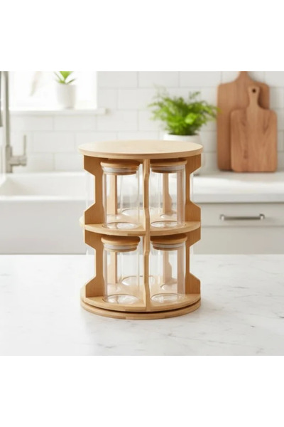Generic 12-Piece Ceramic Jar Set with Revolving Wooden Stand