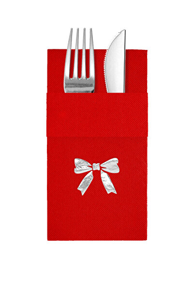 Story مناديل ورقية حمراء اللون مقاس 40×40 سم مع نمط شريط فضي و16 جيبًا