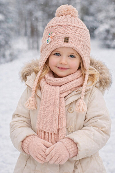 Şirin Giyim Aksesuar 3-8 Years Old Girl's Scarf, Beanie, Gloves Pink 3-Piece ...