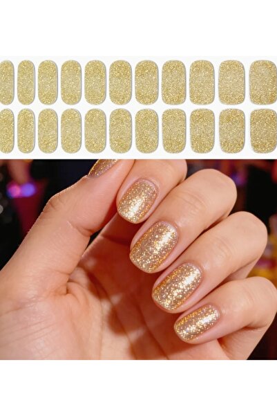 TREND 16 parça Gold Simli Kendinden yapışkanlı 3D jel sticker tırnak seti