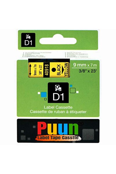 PUUN Dymo D1 40918 720730 9 mm X 7 Mt. Black Text on Yellow Label Ribbon Labe...