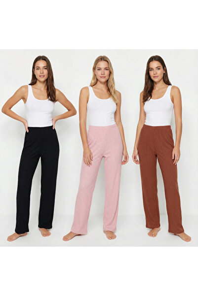 Asel 3-Piece Black - Pink- Orange Women's Corded Fabric Comfortable Pants & S...