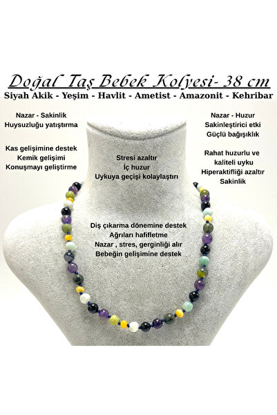 YILDIZ DOĞAL TAŞ Certified Natural Stone Baby Necklace Jade Amethyst Agate Ho...