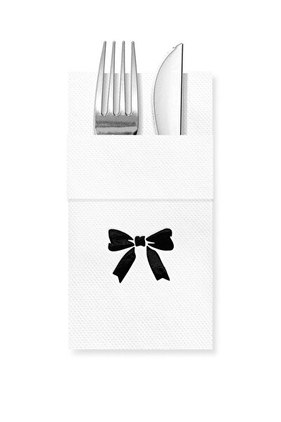 Story مناديل ورقية بيضاء اللون مقاس 40×40 سم مع نمط شريط فيونكة أسود و16 جيبًا