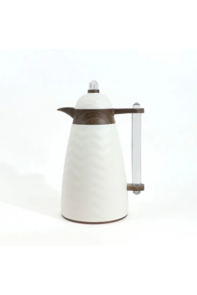 Generic Thermal Flask with a Zigzag Pattern and Luxurious Wood Accents - Whit...