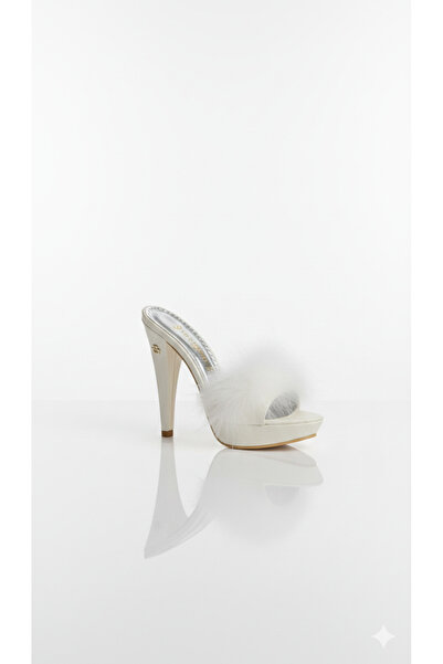 DARUGA Women's High Thin Heeled Furry Dowry Slippers