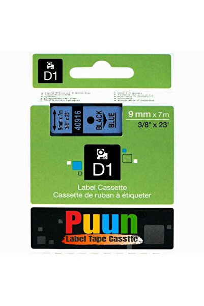 PUUN Dymo D1 40916 720710 9 mm X 7 Mt. Muadil Blue Label Black Text Ribbon La...