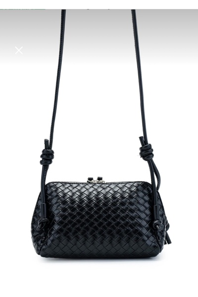 FirstRoseStore Örgü Desenli Ayarlanabilir Askılı Bombelli Kadın Çapraz Siyah ...
