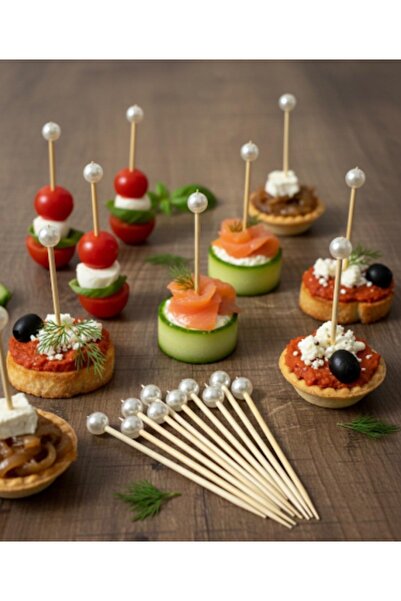 KREATİF HEDİYELİK 100 Adet İnci Pasta Kürdanı 6 cm 8 mm İnci Nişan Söz Doğum ...