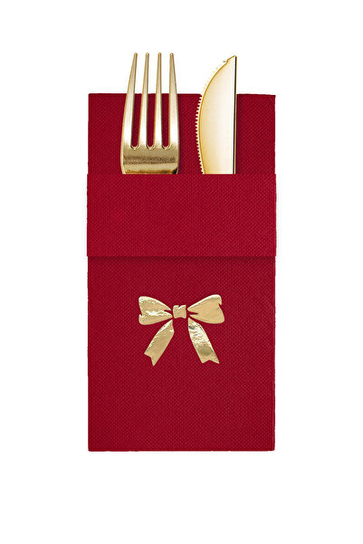 Story مناديل ورقية ذهبية اللون مقاس 40×40 سم مع نمط شريط مزين بفيونكة، 16 جيب...