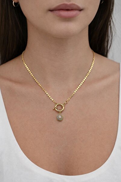 Ronasia Kadın Altın Kaplama Pullu Zincir Gemi Dümeni Kilitli Renkli Zirkon Ta...