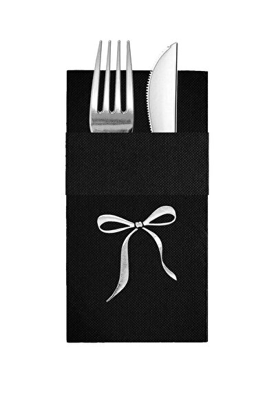 Story مناديل ورقية سوداء اللون مقاس 40×40 سم مع نمط شريط فضي و16 جيبًا