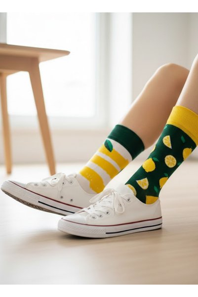 CARNAVAL SOCKS جوارب بنمط ليمون مختلف من اليمين واليسار - نمط ممتع، مقاس 36-42