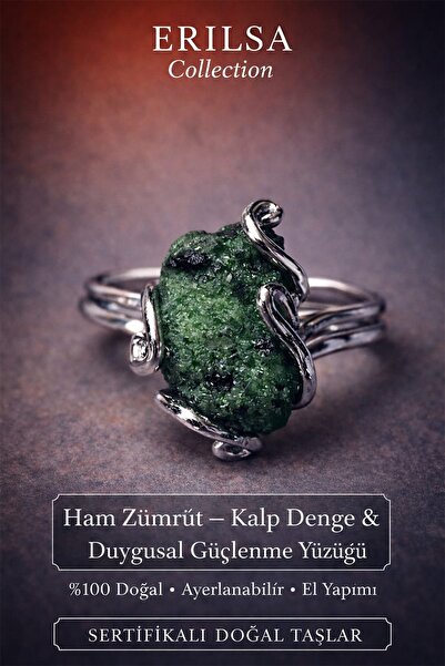 Erilsa Certified Heart Balance and Emotional Empowerment Ring – Raw Emerald G...