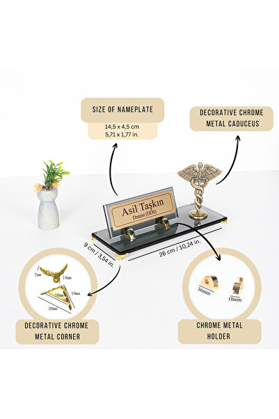 shop Lüks Füme Cam İsimlik Seti - Krom Kadüse Tıp Logolu - Doktor Diş Hekimi ...