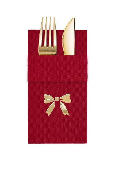 Story مناديل ورقية ذهبية اللون مقاس 40×40 سم مع نمط شريط مزين بفيونكة، 16 جيب...