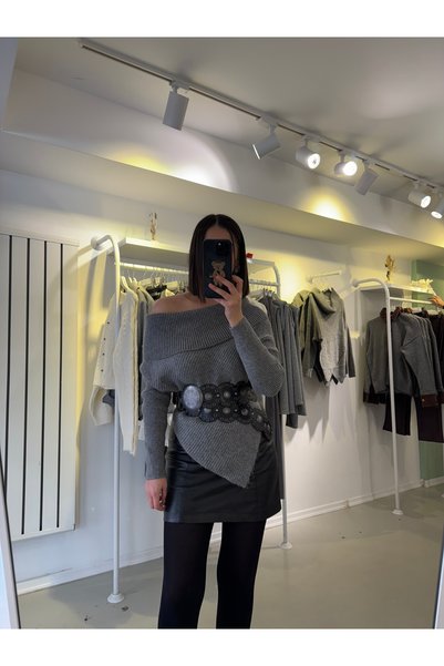 Edolina Butik سترة مادونا بياقة رمادية
