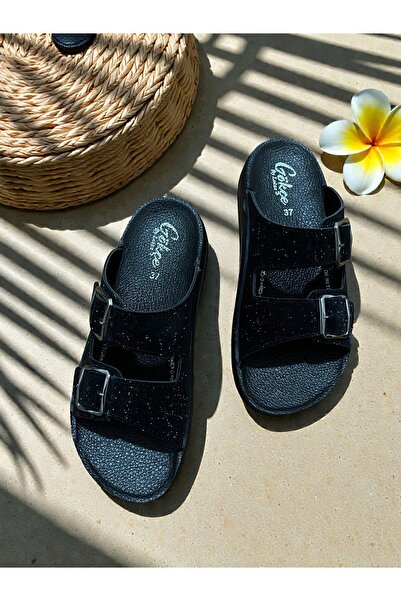 Lotus Gökçe Kadın Terlik Siyah Simli