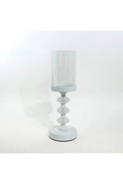 Generic Glass candlestick on an elegant metal base - white