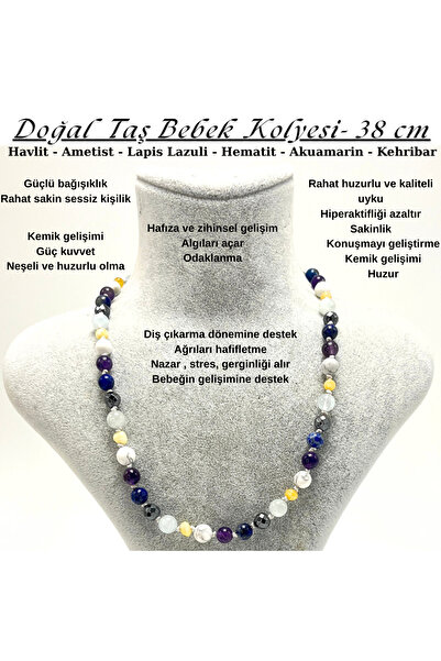 YILDIZ DOĞAL TAŞ Certified Natural Stone Baby Necklace Howlite Amethyst Lapis...