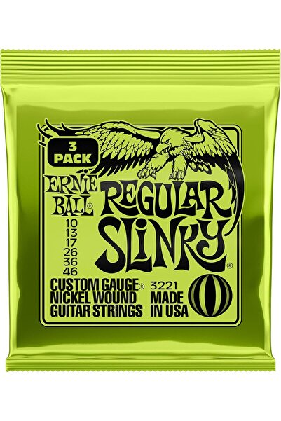 Ernie Ball Regular Slinky Nickel Wound Electric Guitar Strings 3-Pack, 10-46 ...