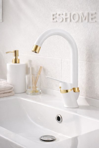 ESHOME White Gold Pipe-Shaped Bathroom Sink Faucet