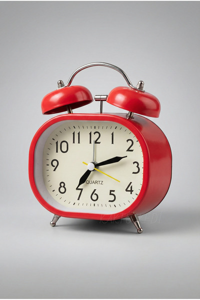 KaktüsKedi Dekoratif Nostaljik Kırmızı Retro Çalar Saat - Metal Masa Saati - ...