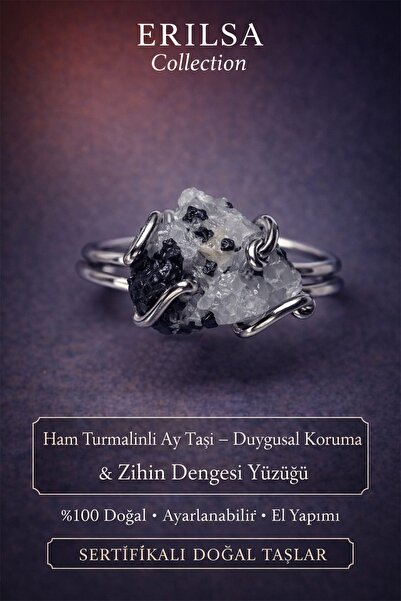 Erilsa Certified Emotional Protection Mind Balance Energy Ring – Raw Tourmali...