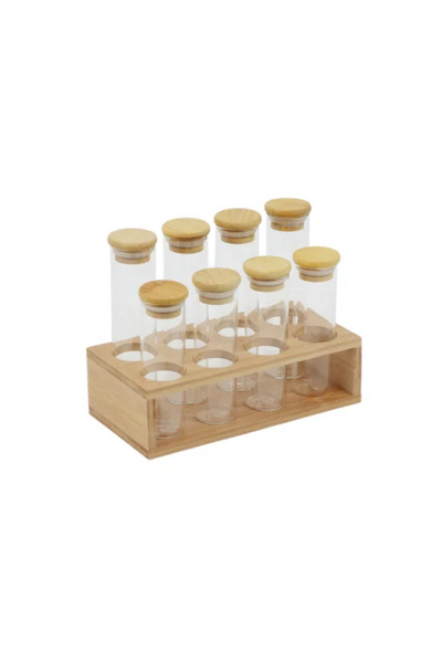 Generic 8-Piece Glass Jar Set with Wooden Stand
