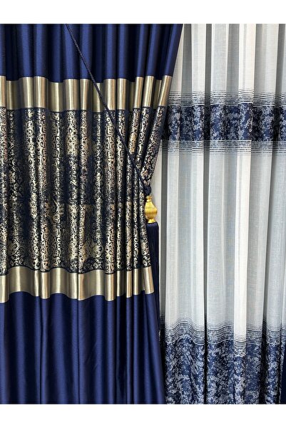 SEILL Panel Backdrop Curtain Satin Navy Blue & Mink 1/3 Regular Pleated (1 Pa...