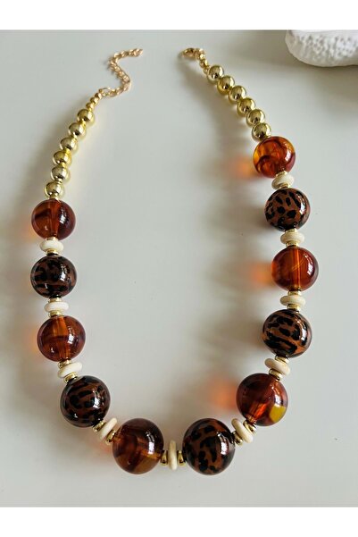 ACAR TAKI Leopard Brown Beaded Ball Necklace 45+5cm Acr8649