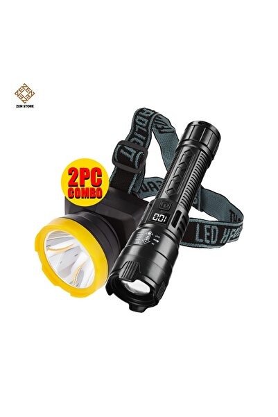 Zen Store Dual LED Flashlight Combo – Rechargeable Headlamp & Long-Range Zoom...
