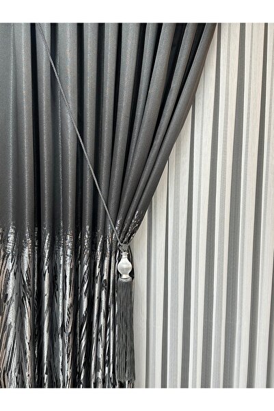 SEILL Panel Backdrop Curtain Satin Dark Gray & Light Gray 1/3 Regular Pleated...