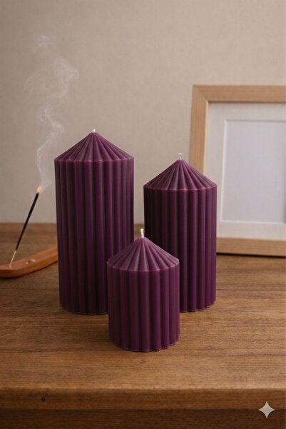 lumus candle 3’LÜ ÇİZGİLİ SİLİNDİR DEKORATİF MUM SET