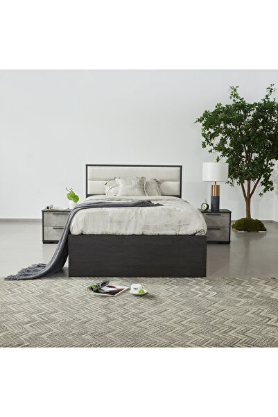 Home Box سرير تخزين هيدروليكي من سكوت 120x200 - خشب البلوط الأسود والأسمنت