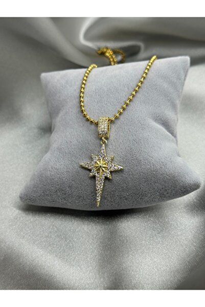 Bade Jewelry Çelik Gold Büyük Kuzey Yıldızı Charm Uçlu Kolye