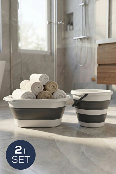 Vienev 19 L Katlanır Sepet + 12 L Katlanır Kova Antrasit | Yer Kaplamayan Ako...