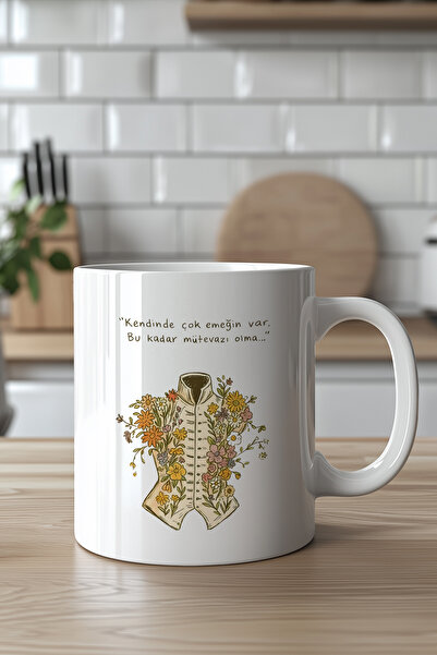 YasBey DESIGN Motivasyon Mesajlı Çiçekli Yelek Tasarımlı 330ml Baskılı Beyaz ...
