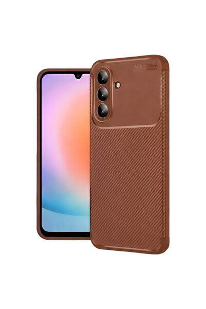 Twin Store غطاء كربون بتركيز تلقائي لهاتف جالاكسي إس 26 - بني