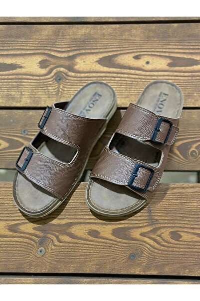 Enova Ανδρικές παντόφλες από τεχνητό δέρμα, ανατομικές, μαλακές, με διπλή ταινία