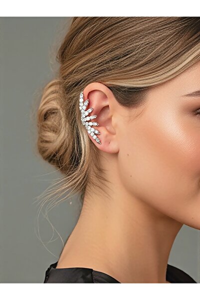 QA Quella Accessories ÖZEL SERİ BEYAZ ZİRKON SARMAL EARCUFF GÜMÜŞ KIKIRDAK KÜPE