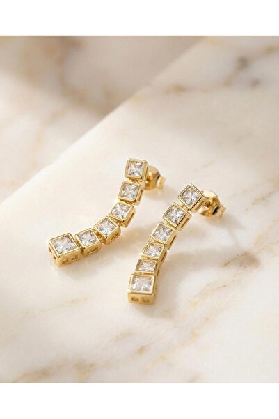 Xuping Jewelry Kare Taşlı Kıvrımlı Küpe