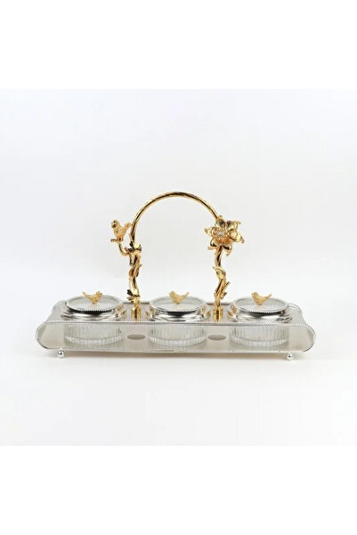 Generic Serving stand for 3 glass bowls on a luxurious metal base