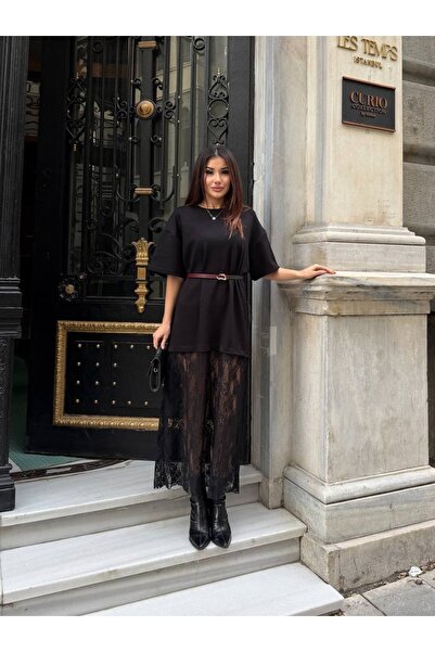 manana fashion Rochie lungă cu design special, cu detaliu din dantelă din țes...