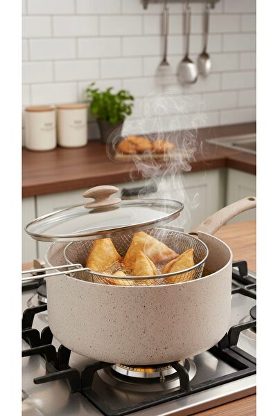 Generic 24cm multi-purpose cooking pot with frying basket and heat-resistant ...
