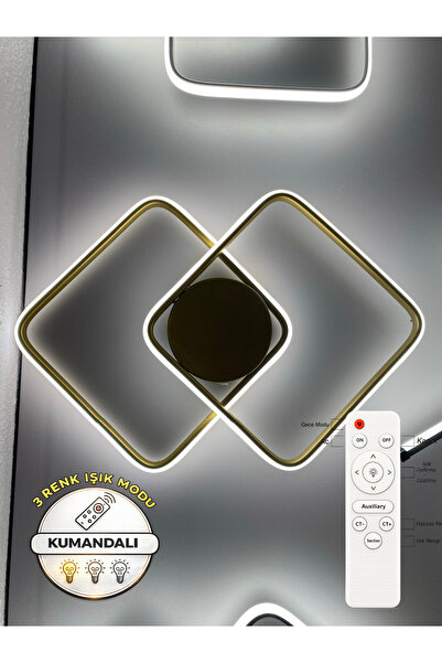 Zeya Lighting Yüksek Aydınlatmalı Kumandalı Kare Gold Tavan Plafonyer Led avi...