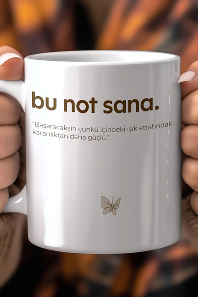 YasBey DESIGN Motivasyon Mesajlı 330ml Baskılı Beyaz Porselen Kupa Bardak