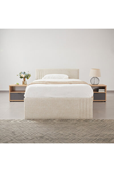 Home Box سرير تخزين هيدروليكي منجد من فرانكفورت NXT مقاس 120×200 - بيج