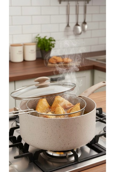 Generic 24cm multi-purpose cooking pot with frying basket and heat-resistant ...