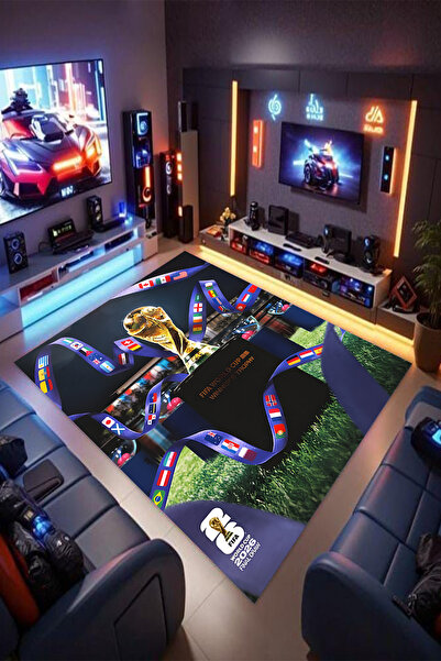 Reyhani Dünya Kupası Kaymaz Taban Makinede Yıkanabilir Çocuk Gamıng Halısı Ya...